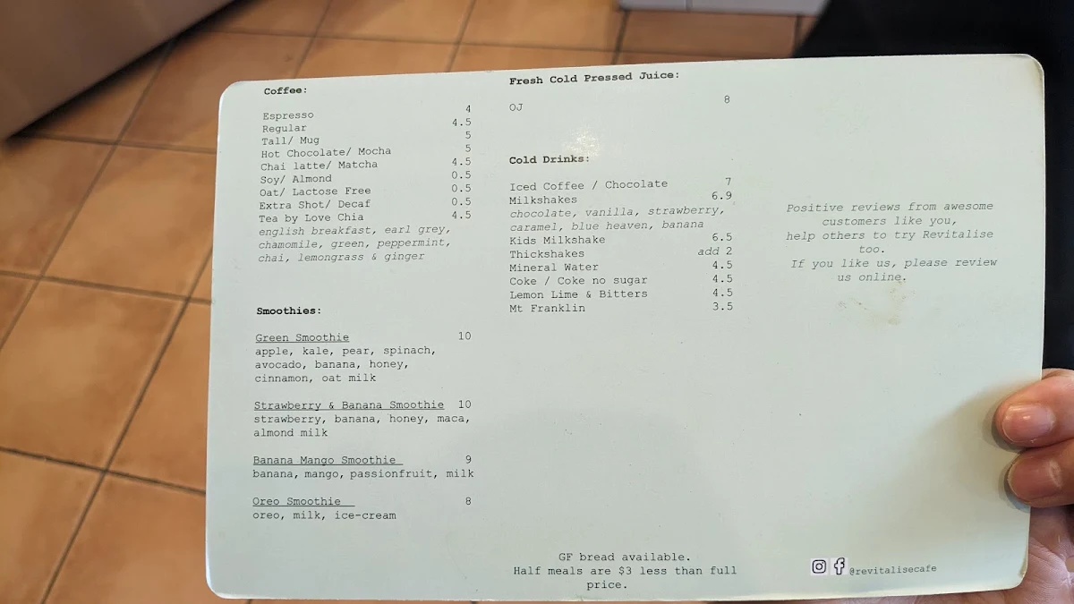 Menu, Revitalise