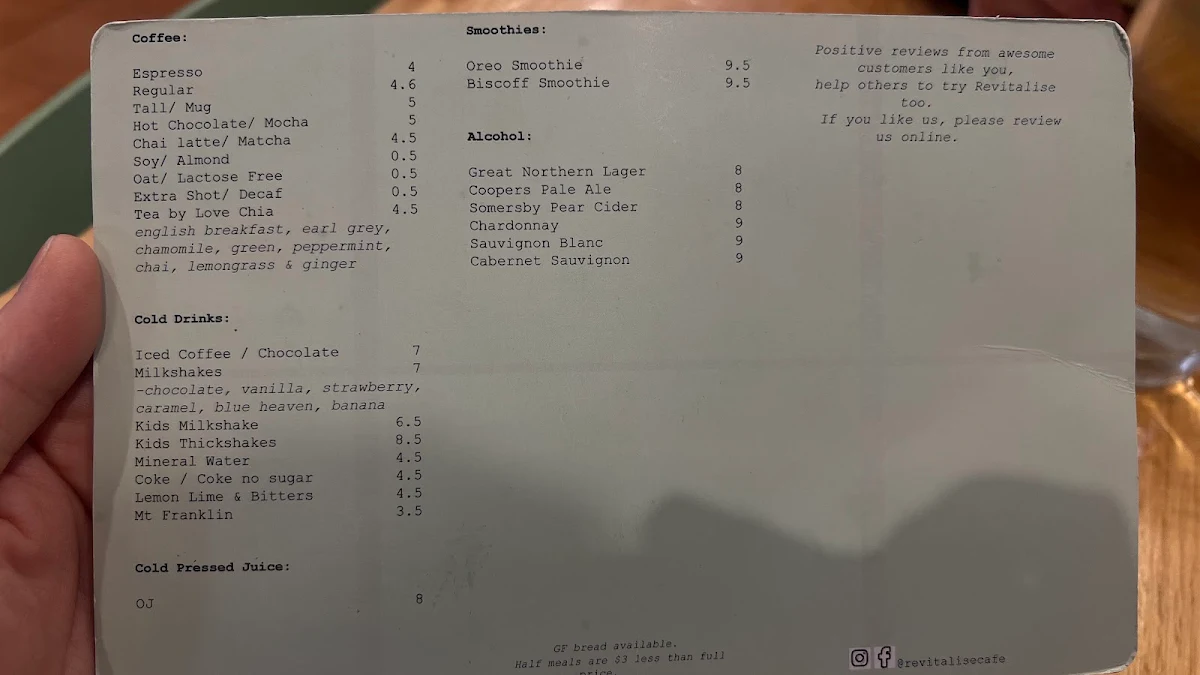 Menu, Revitalise