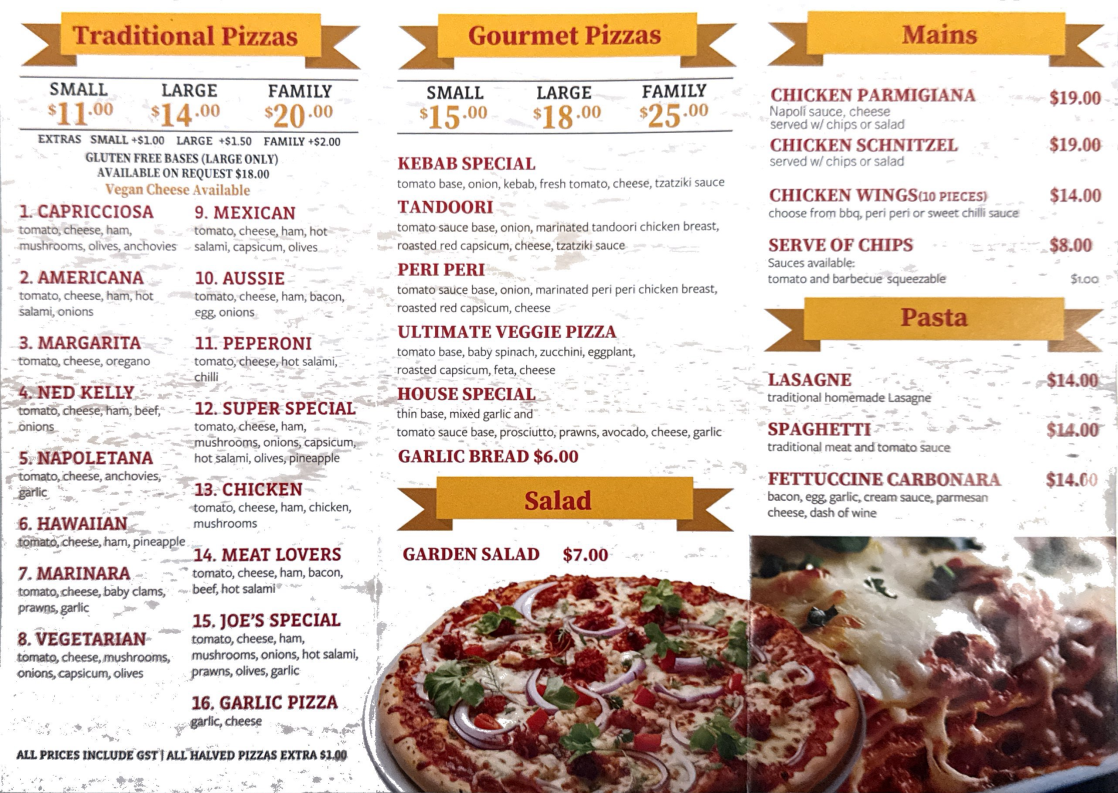 Menu, Wyndham Vale Pizza & Pasta