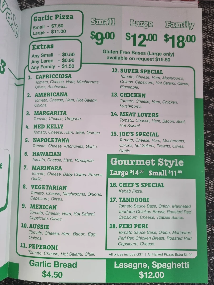 Menu, Wyndham Vale Pizza & Pasta