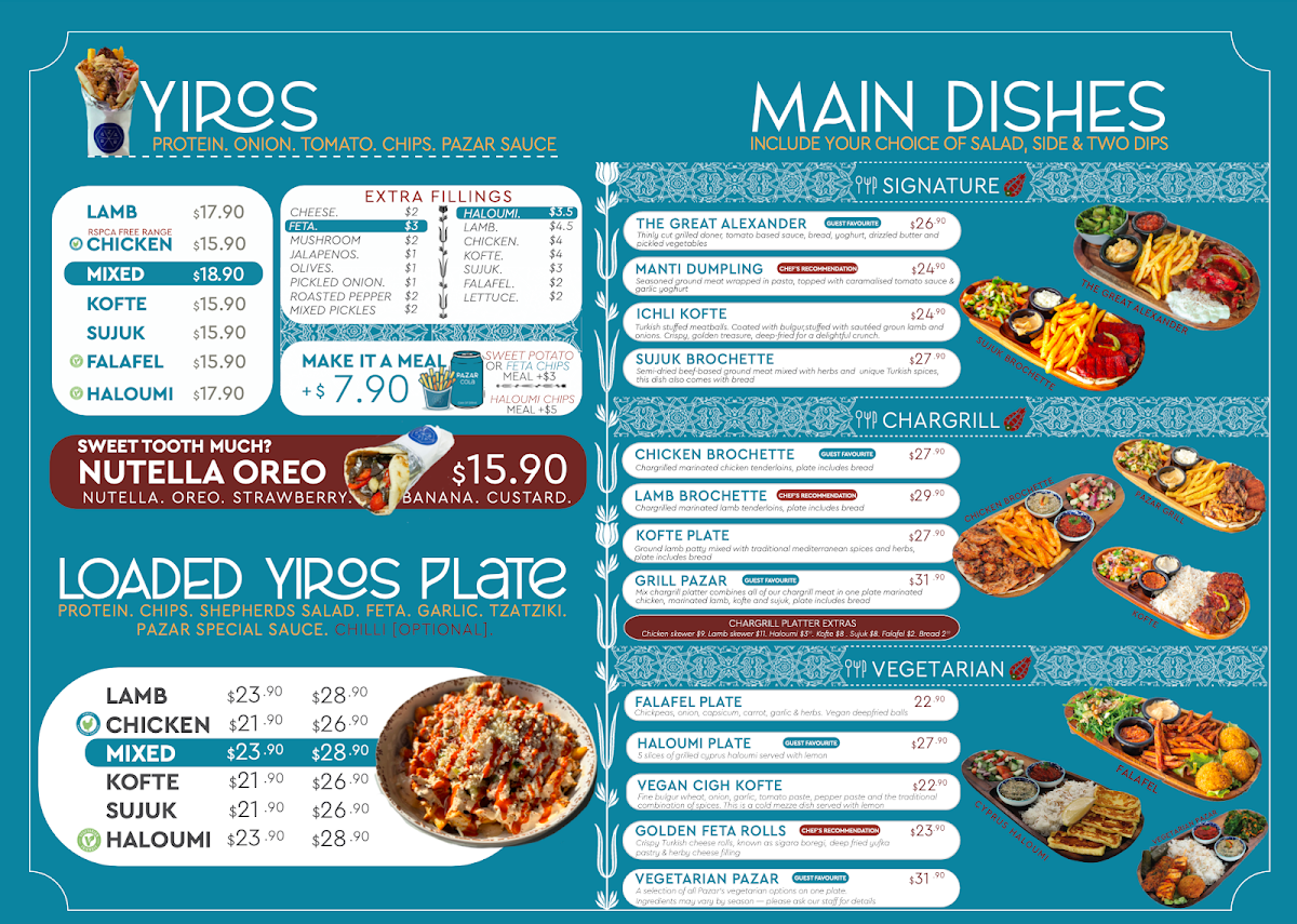 Menu, Pazar Mediterranean Grill