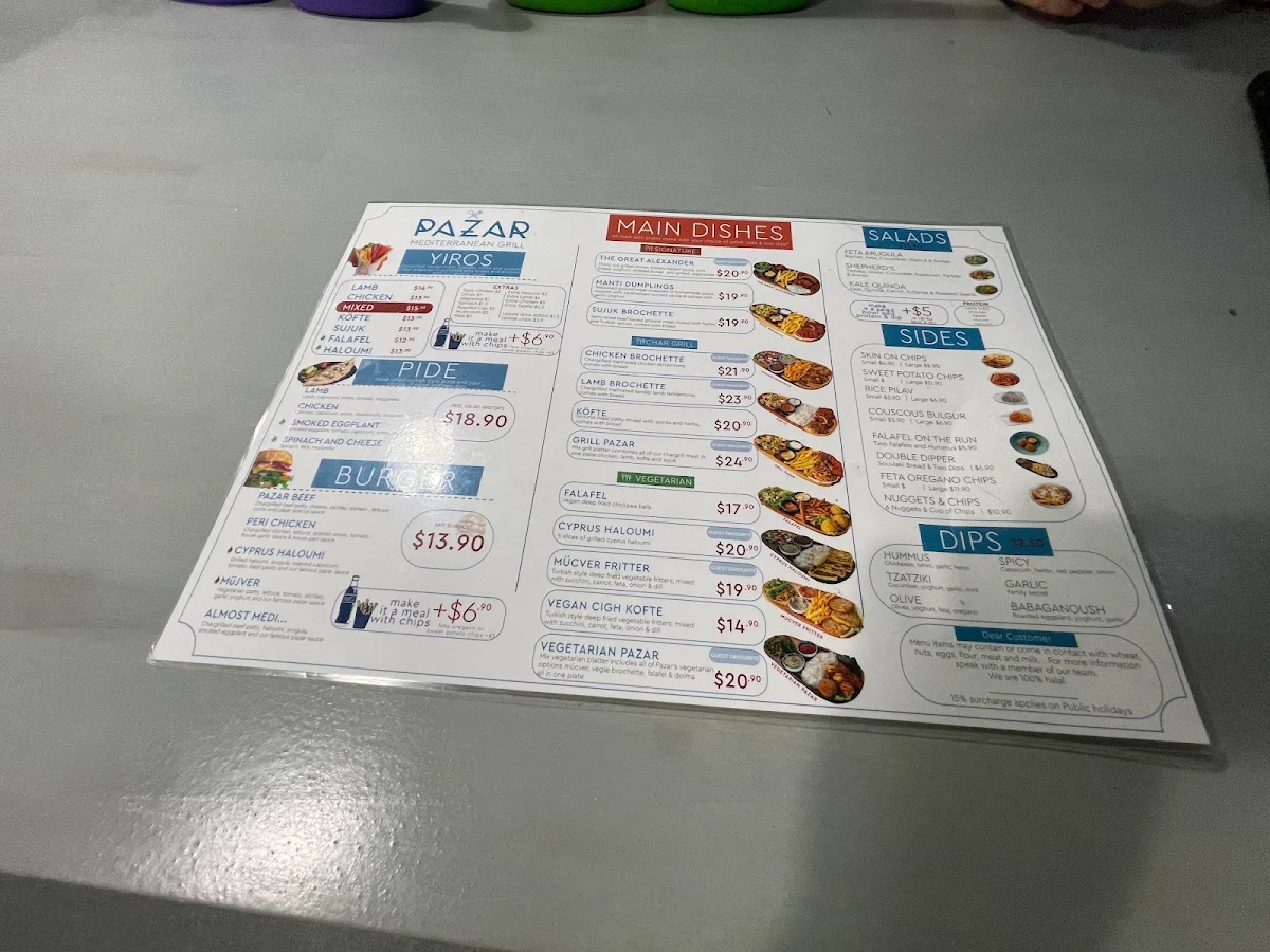 Menu, Pazar Mediterranean Grill