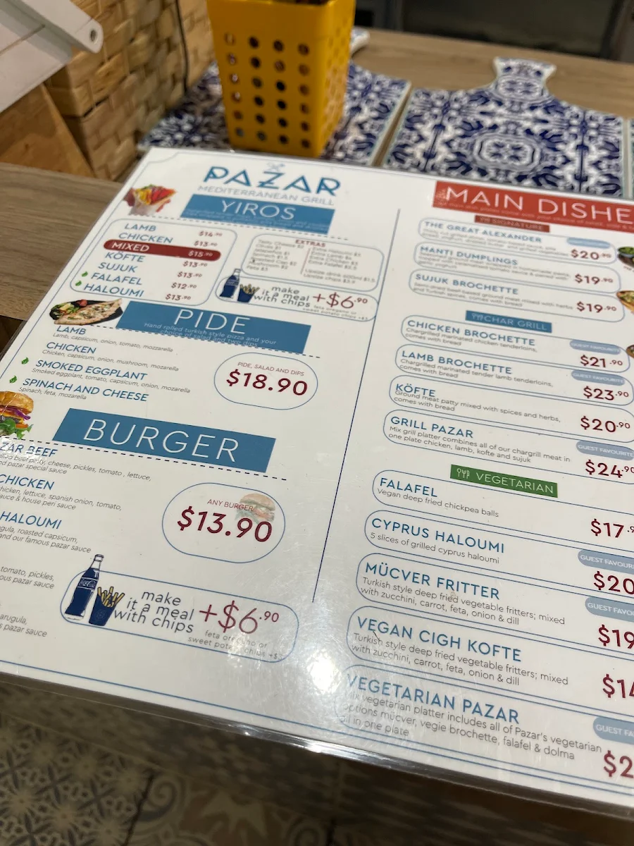 Menu, Pazar Mediterranean Grill