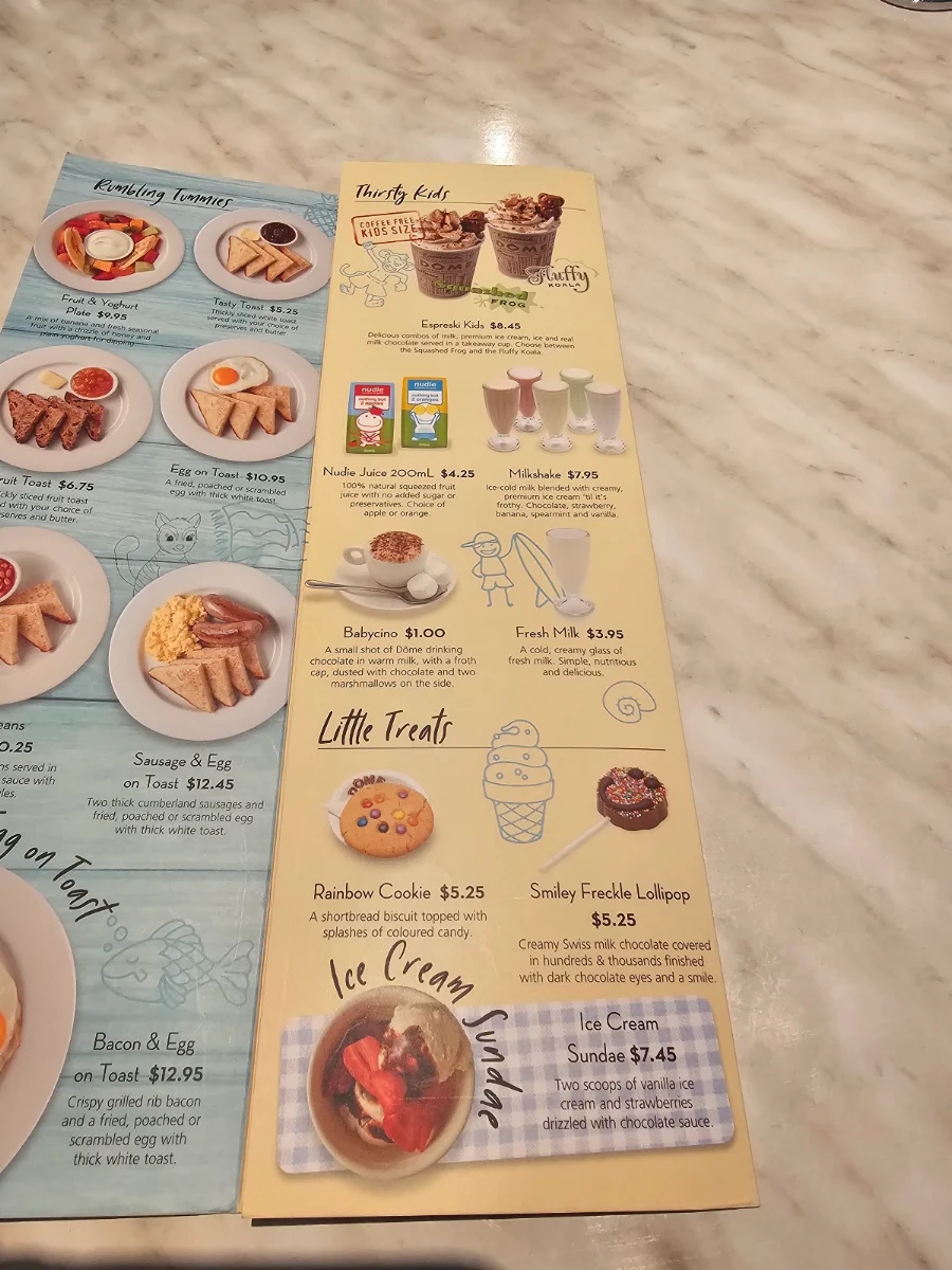 Menu, Dôme Café - Mirrabooka