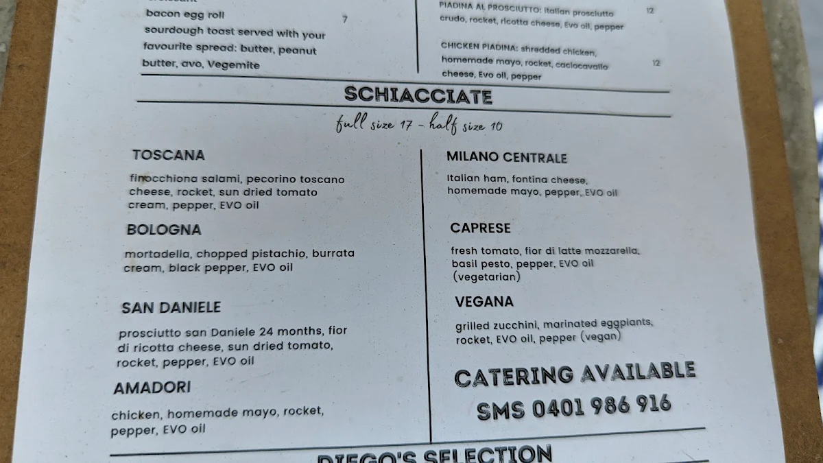 Menu, Diego & Co. Traditional Italian Deli