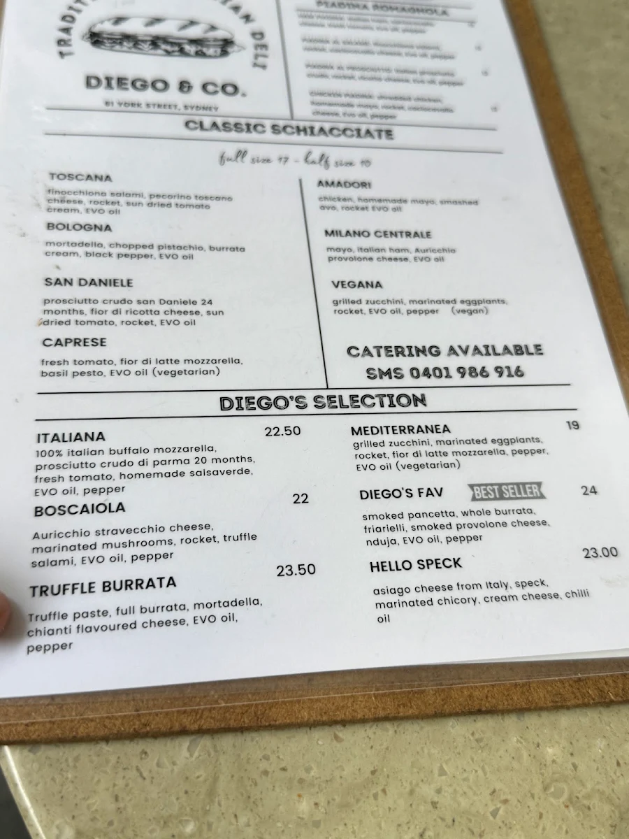 Menu, Diego & Co. Traditional Italian Deli