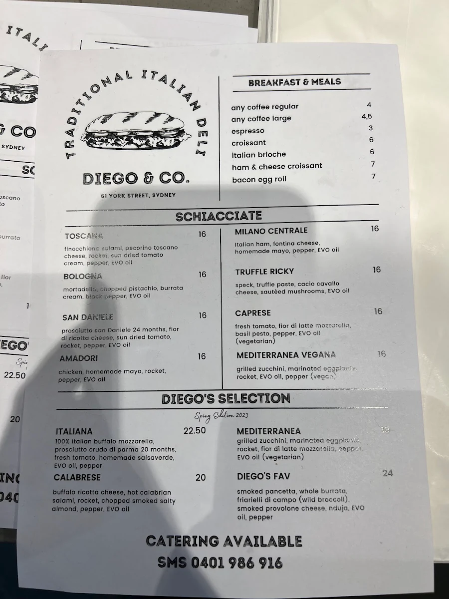 Menu, Diego & Co. Traditional Italian Deli