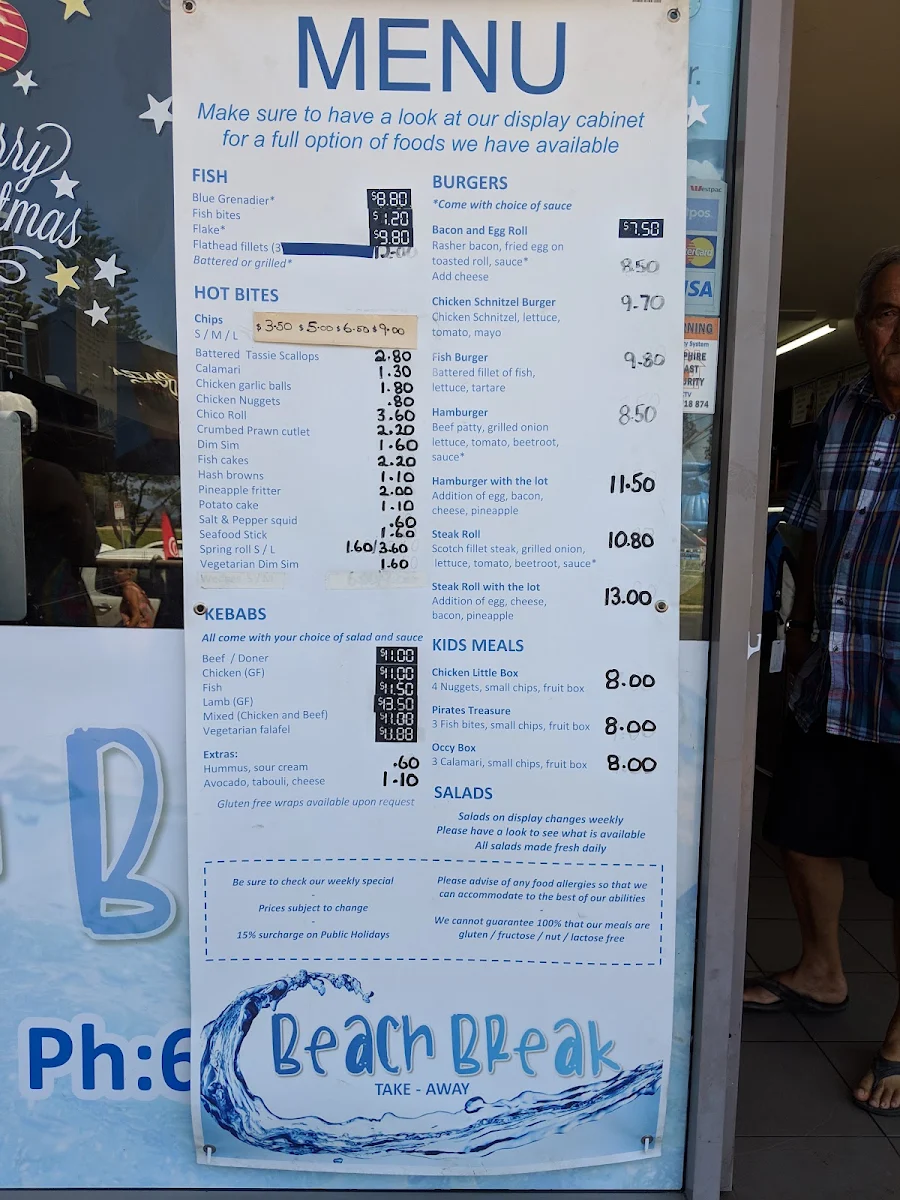 Menu, Beach Break Tathra