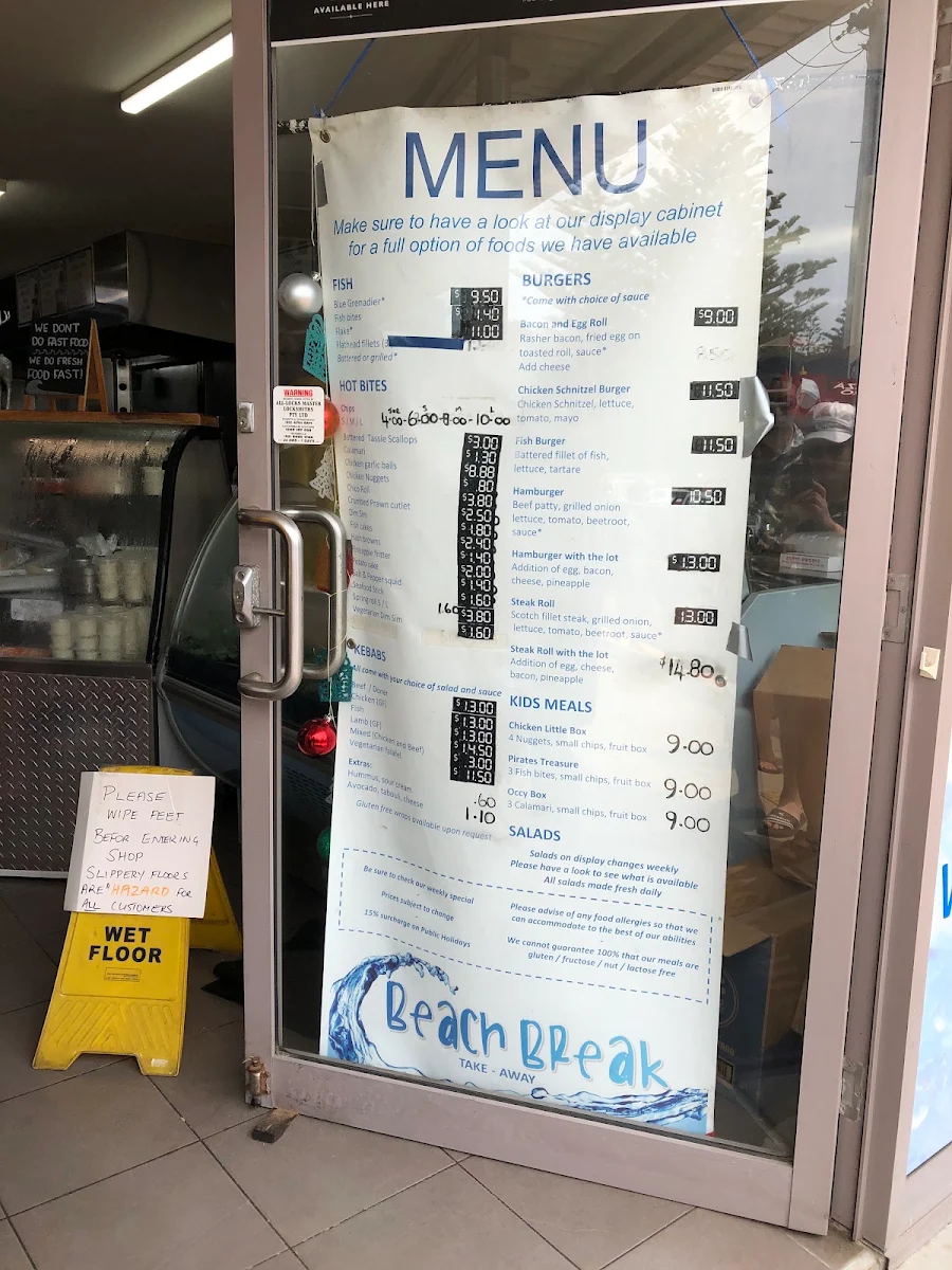 Menu, Beach Break Tathra