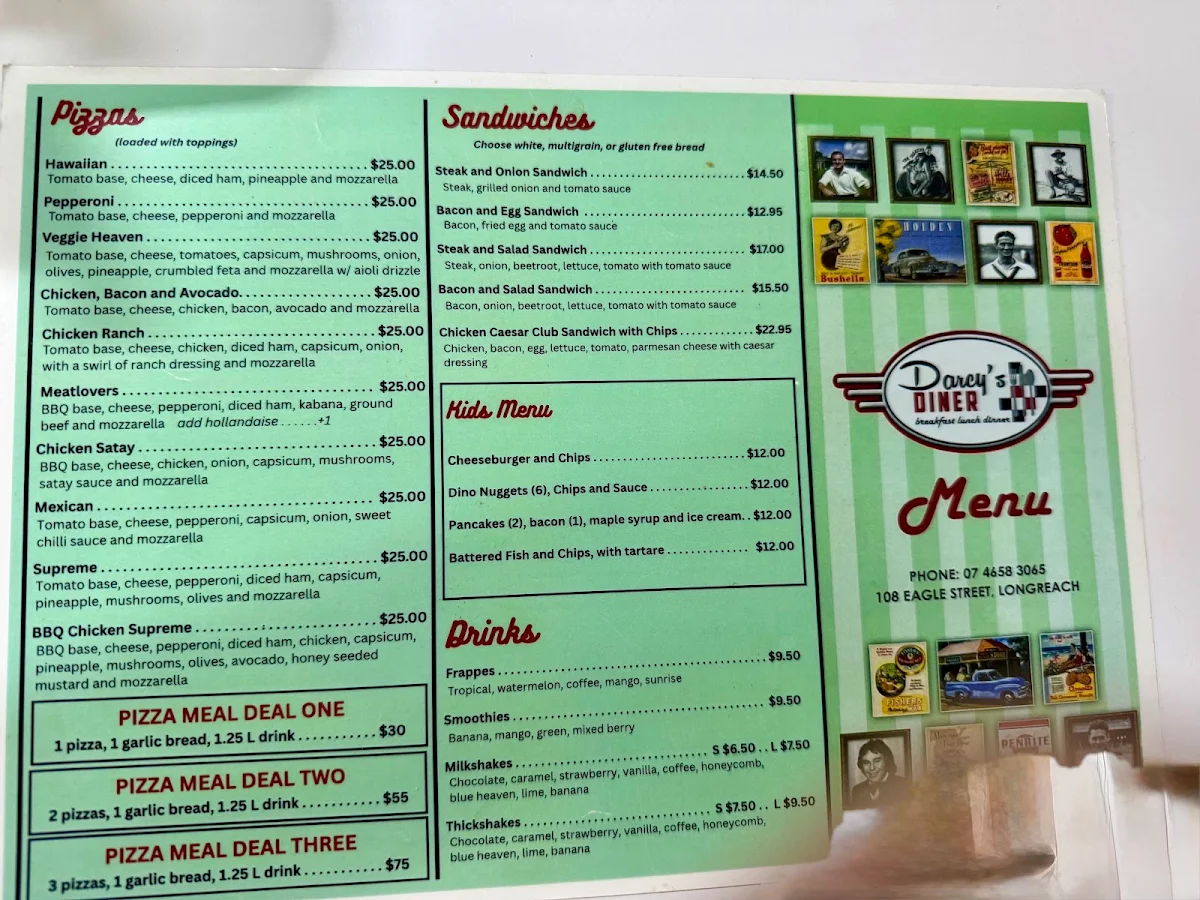 Menu, Darcy's Diner