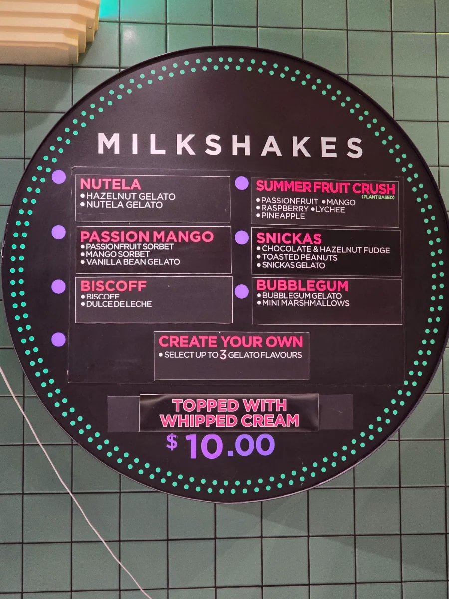 Menu, Augustus Gelatery - Pascoe Vale