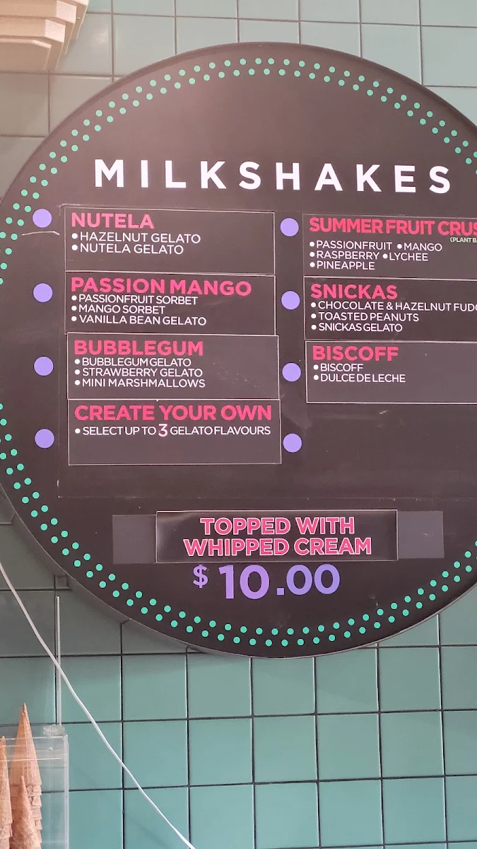 Menu, Augustus Gelatery - Pascoe Vale