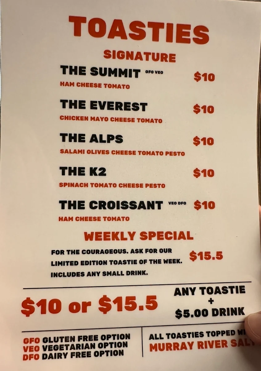 Menu, Mr. Summit Cafe Fawkner Street