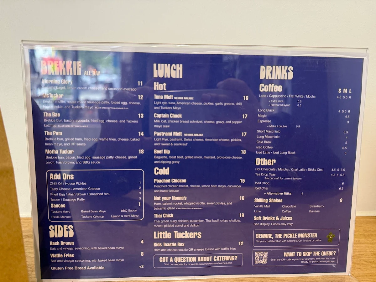 Menu, Tuckers Sandwiches