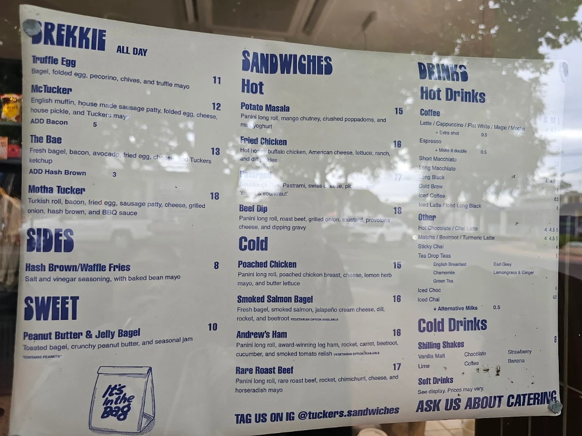 Menu, Tuckers Sandwiches