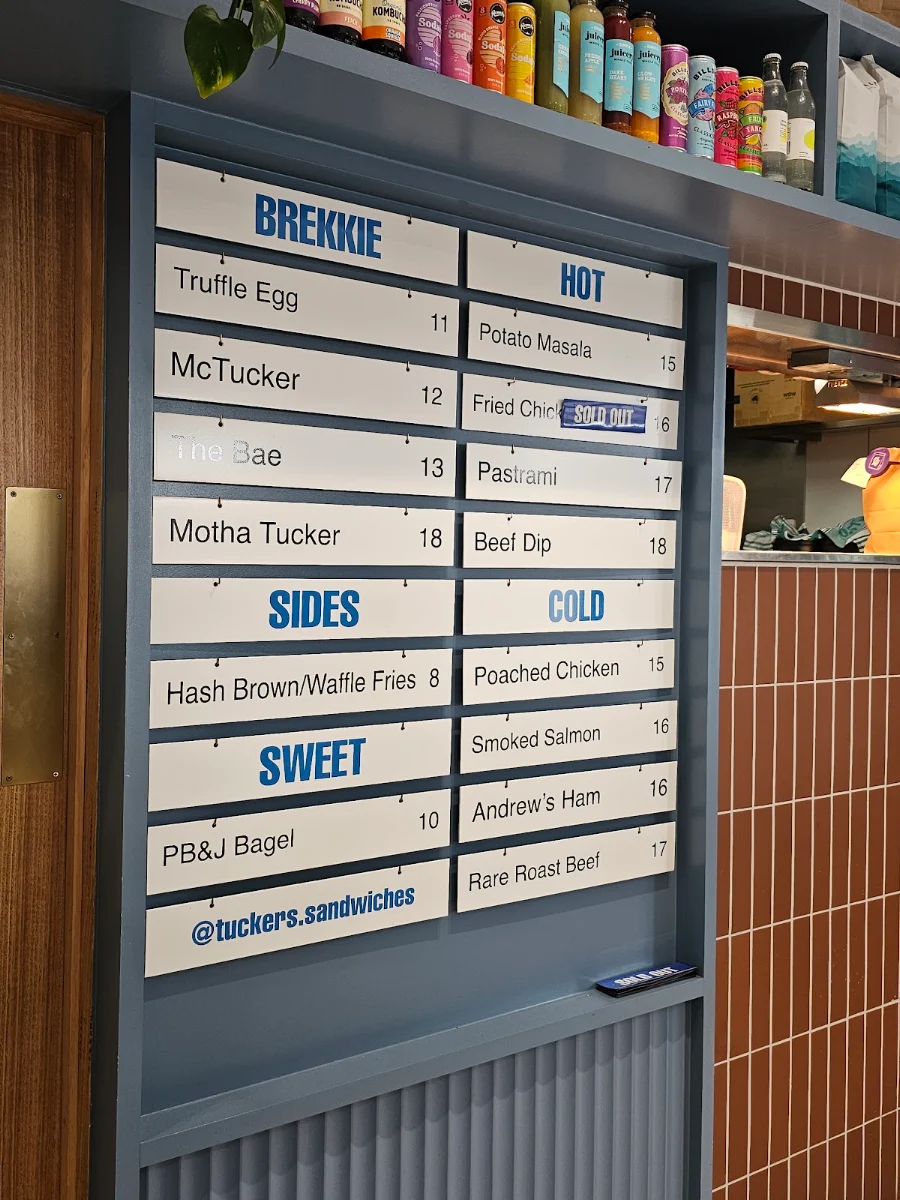Menu, Tuckers Sandwiches