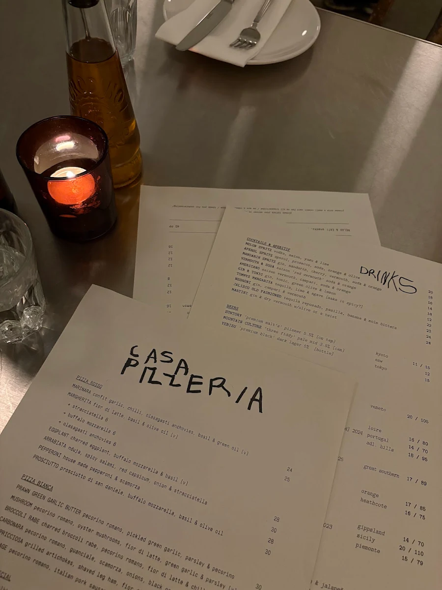 Menu, Casa Perth