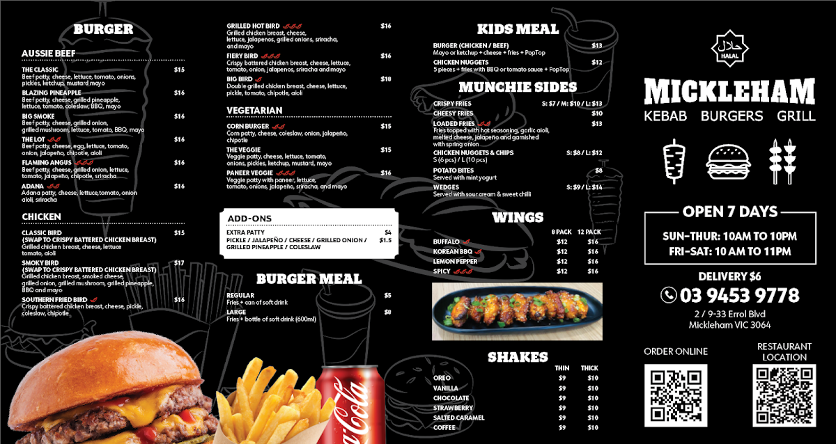 Menu, Mickleham Kebab & Grill