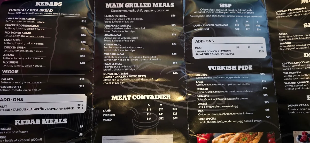 Menu, Mickleham Kebab & Grill