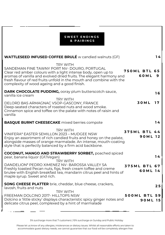 Menu, Song Kitchen
