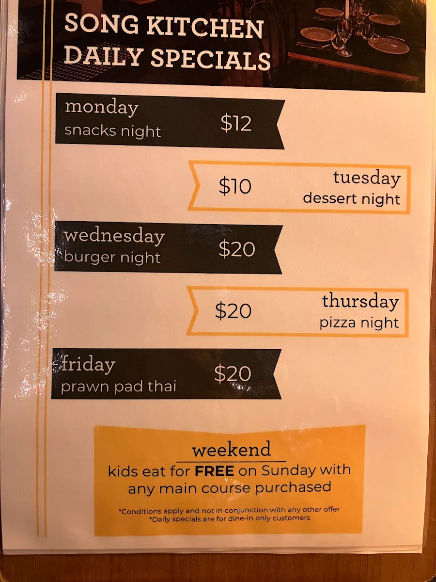 Menu, Song Kitchen