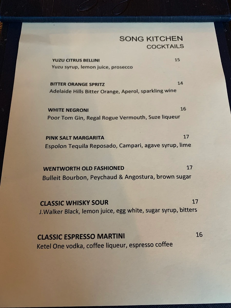 Menu, Song Kitchen