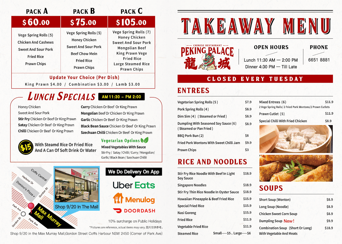 Menu, Peking Palace Chinese Restaurant