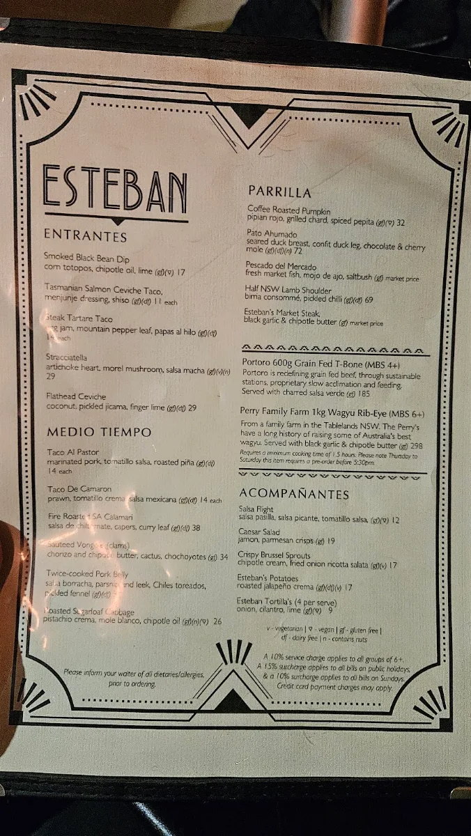 Menu, Esteban