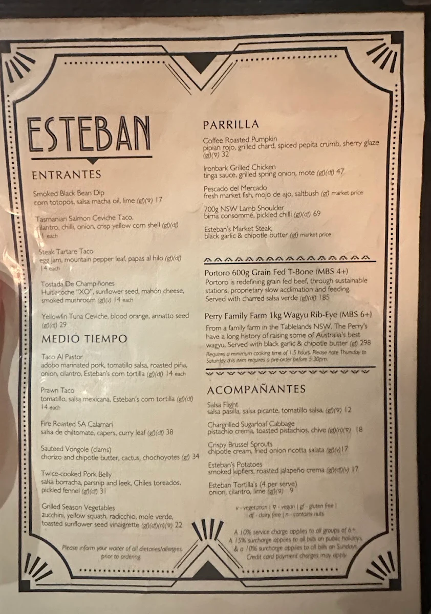 Menu, Esteban