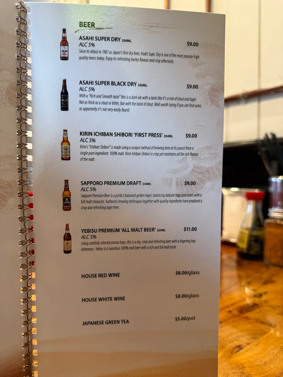 Menu, ASAHI SUSHI
