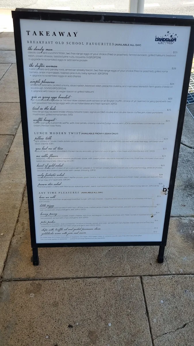 Menu, Dandelion & Driftwood