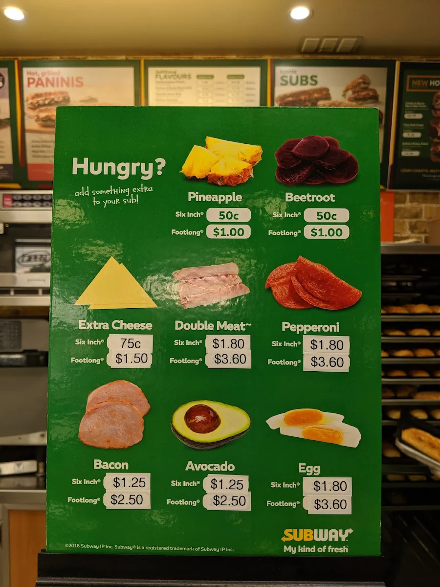 Menu, Subway Rivergum