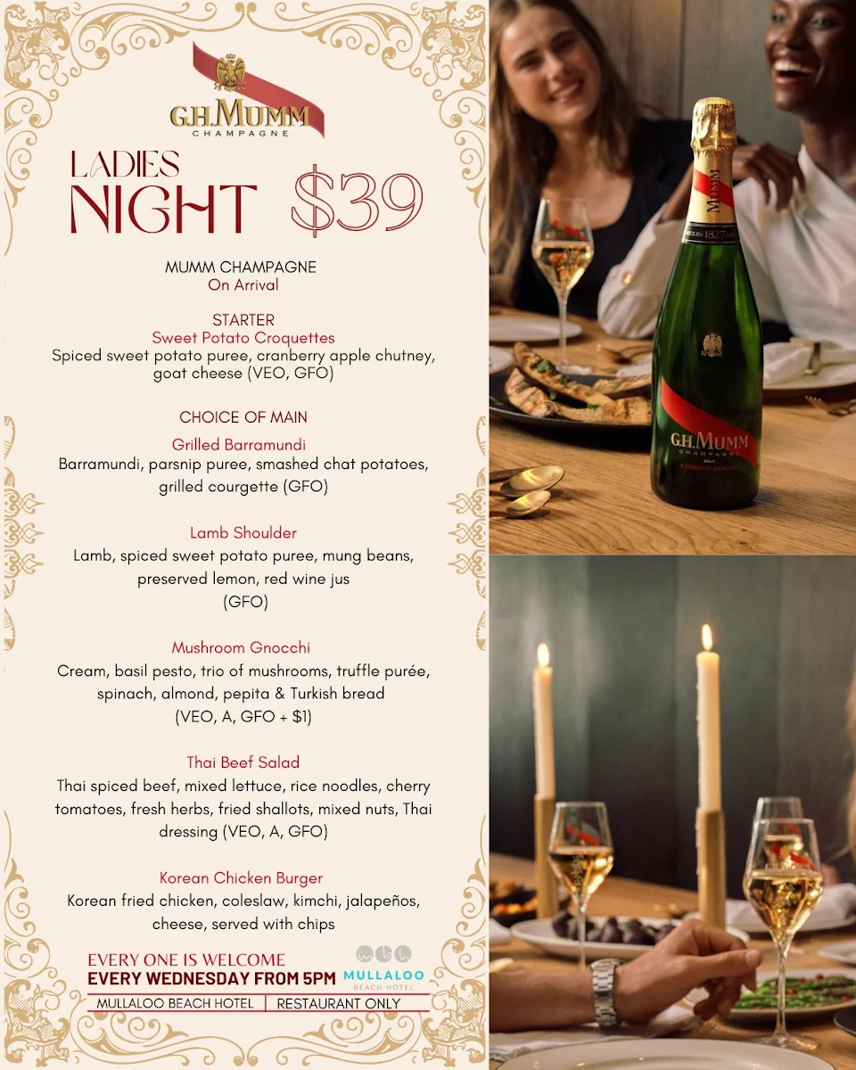 Menu, Mullaloo Beach Hotel