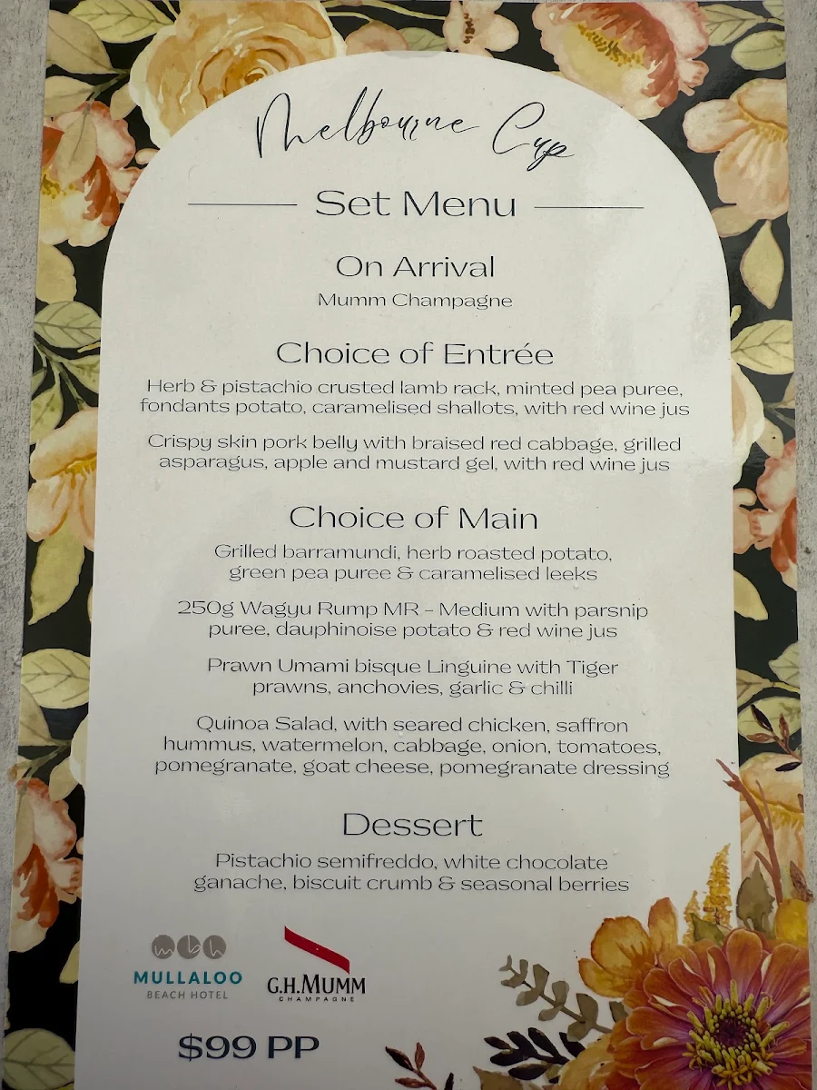 Menu, Mullaloo Beach Hotel