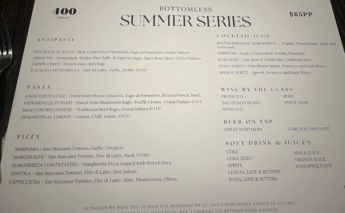 Menu, 400 Gradi Mildura