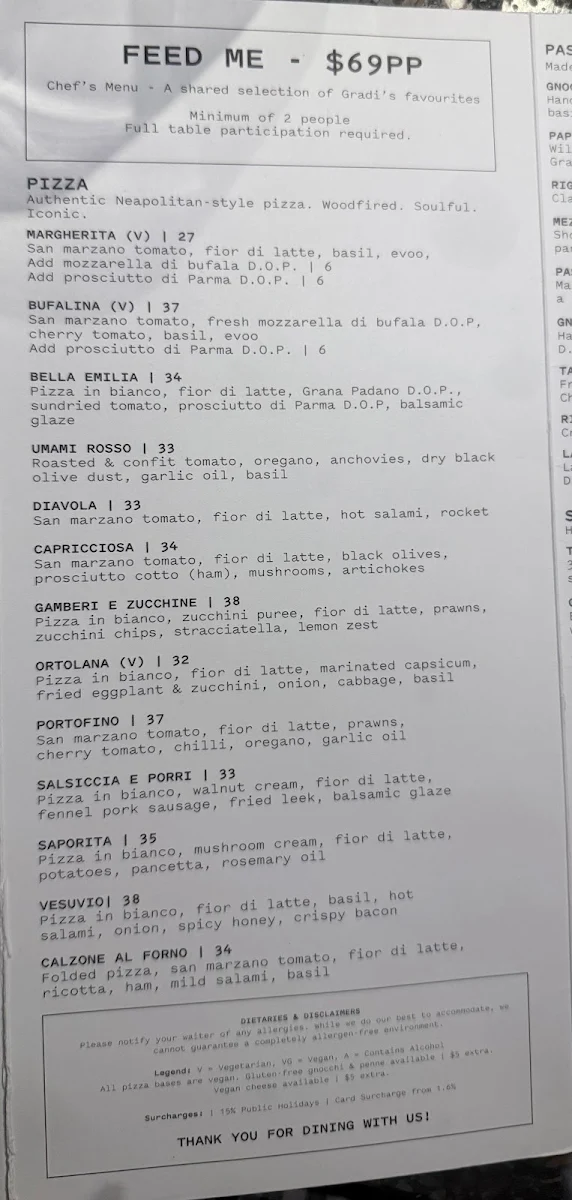 Menu, 400 Gradi Mildura