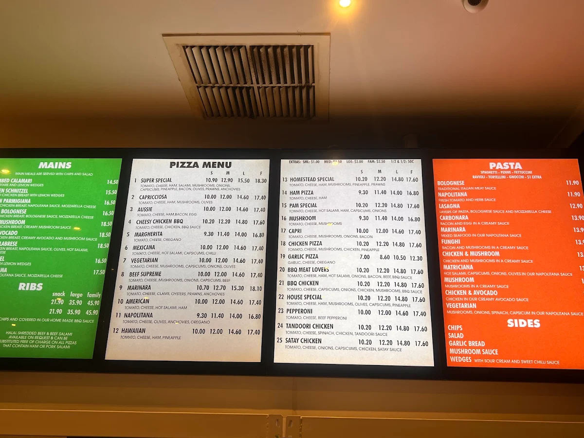 Menu, Homestead Pizza