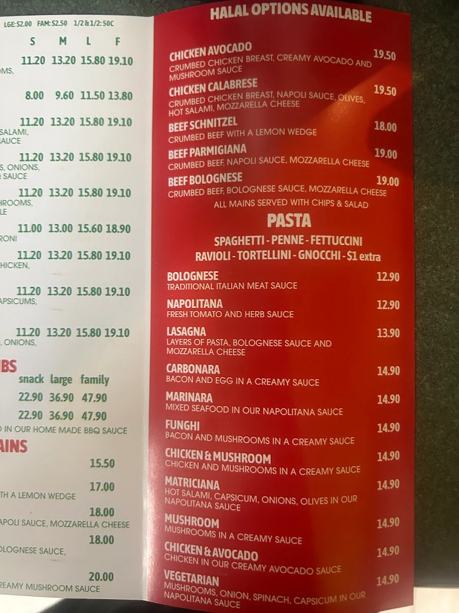 Menu, Homestead Pizza