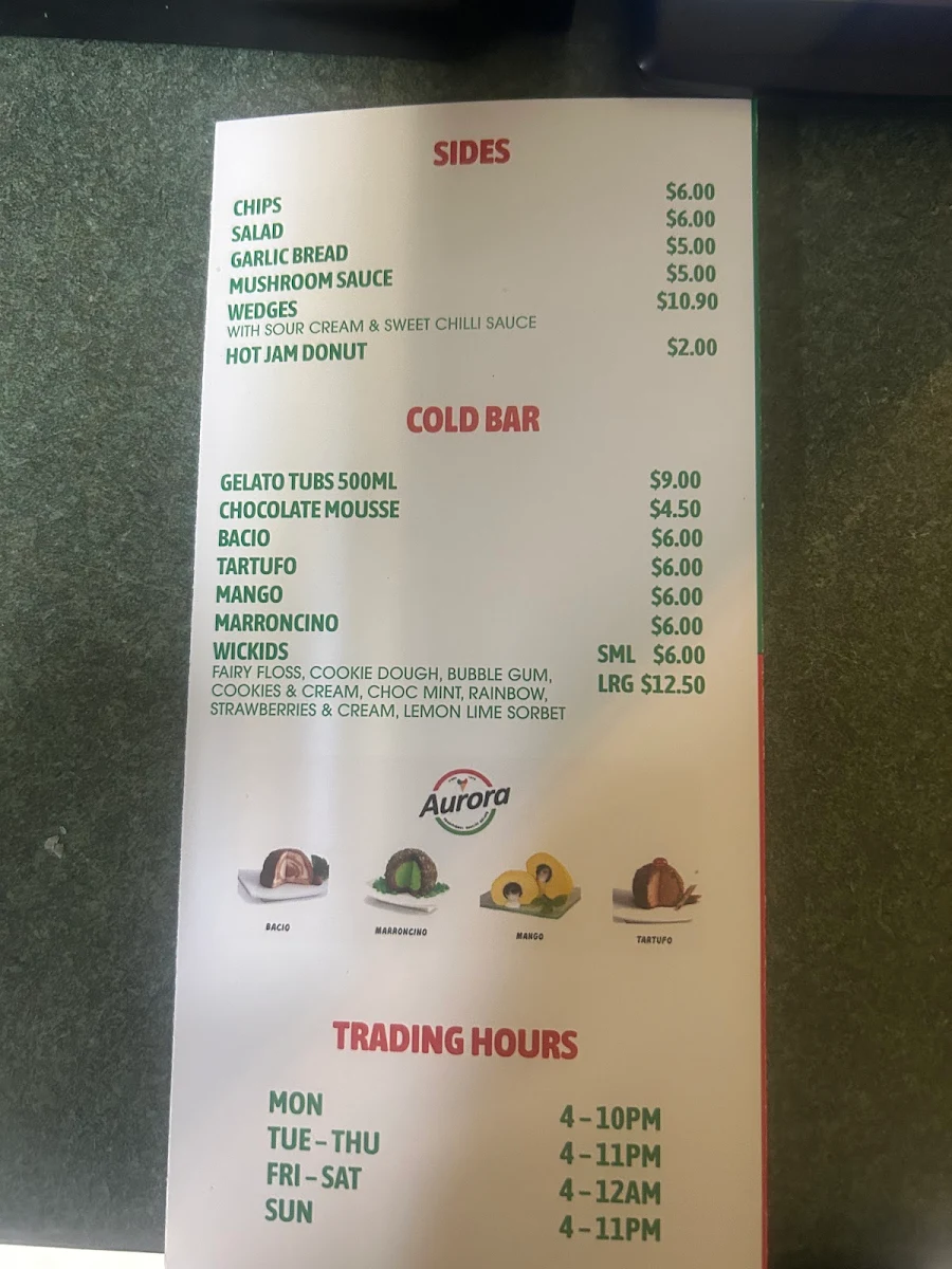 Menu, Homestead Pizza