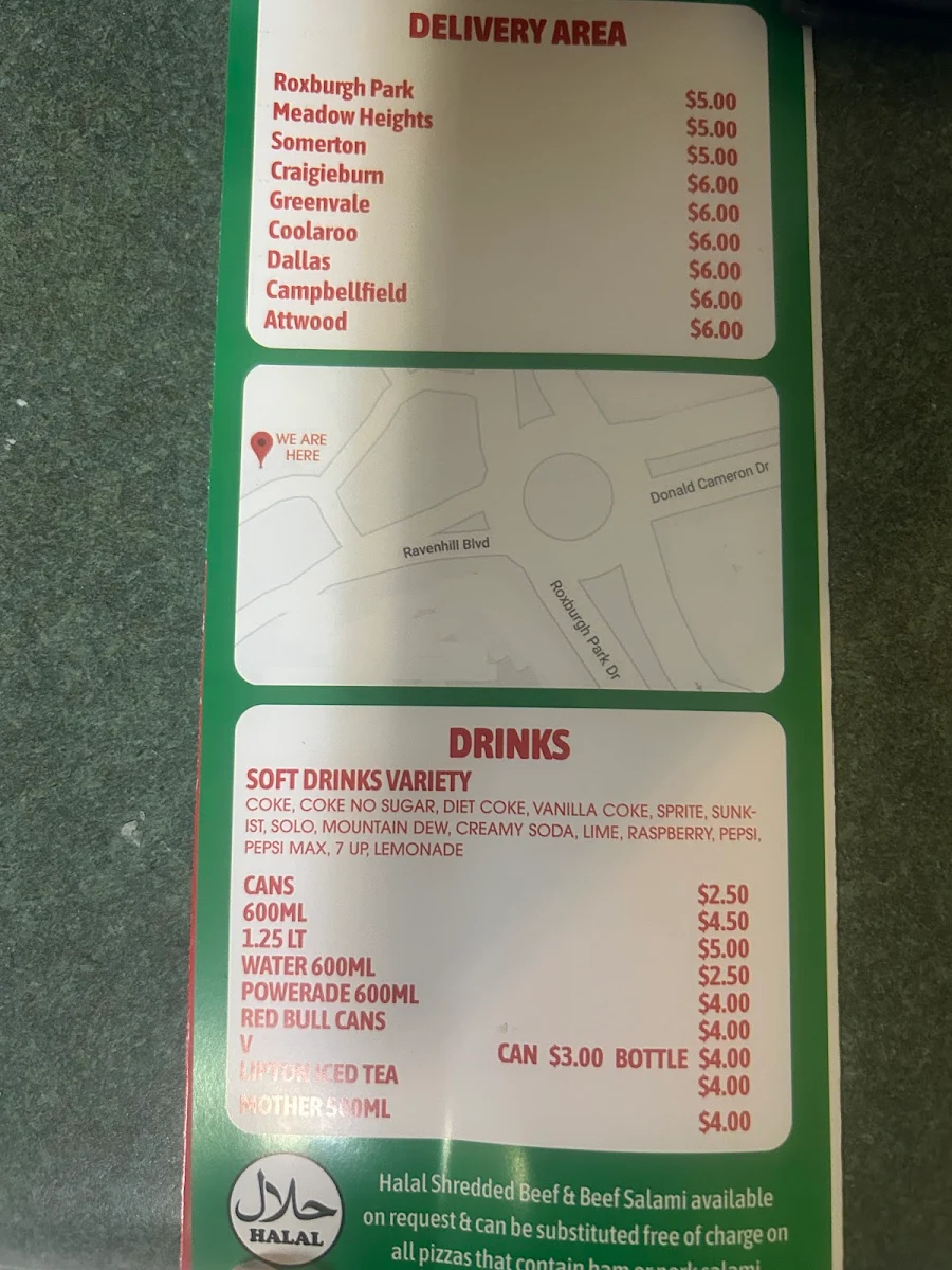 Menu, Homestead Pizza