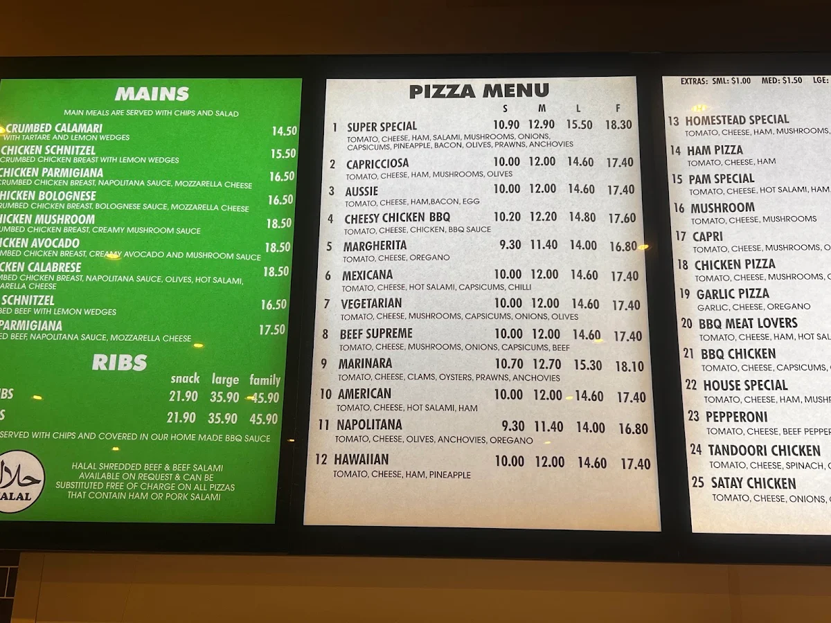 Menu, Homestead Pizza