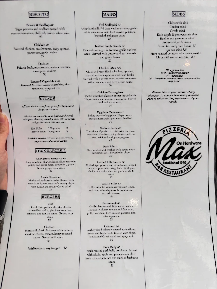 Menu, Max on Hardware