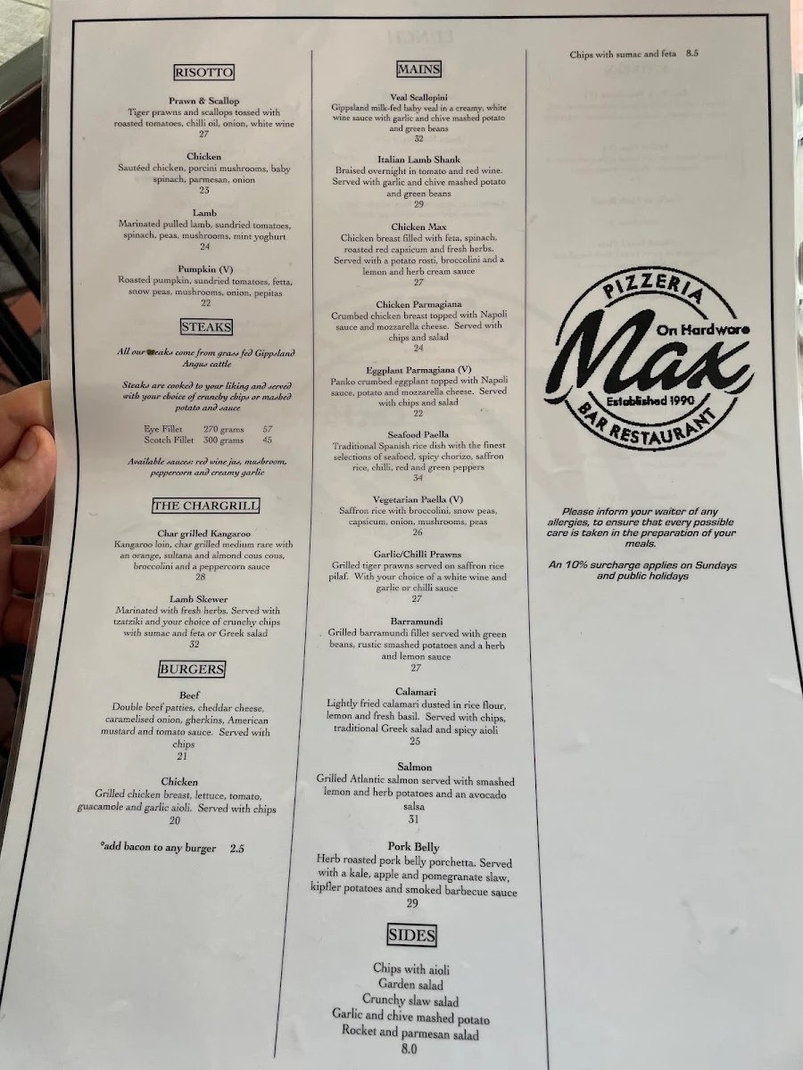 Menu, Max on Hardware