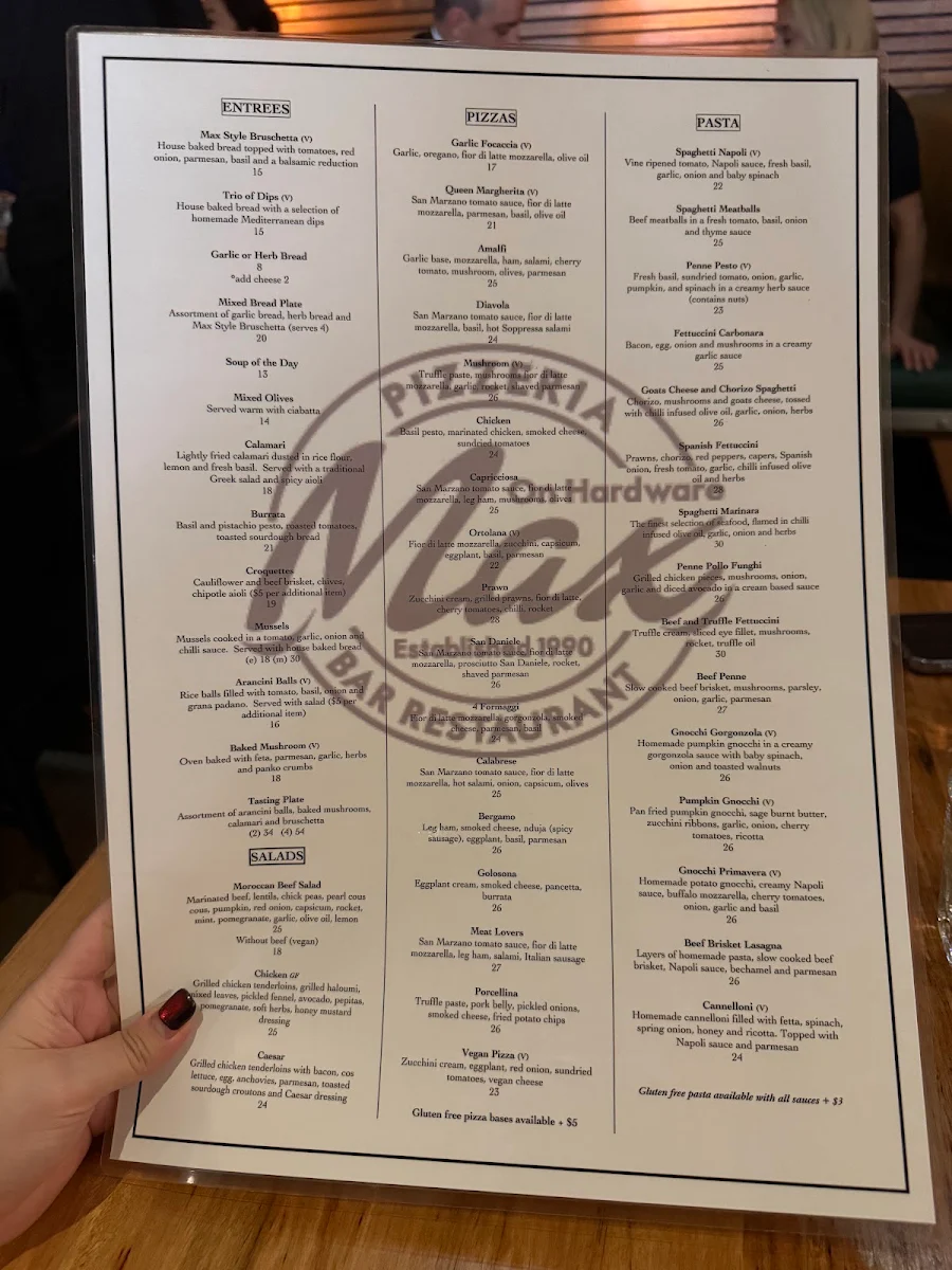 Menu, Max on Hardware