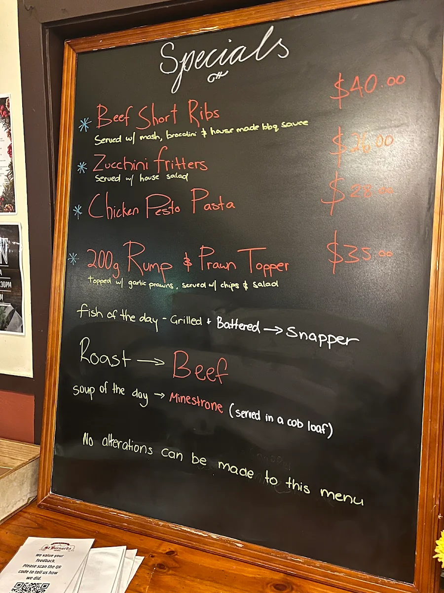 Menu, St Bernards Hotel