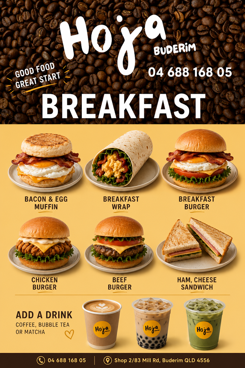 Menu, Hoja Buderim Coffee & Bubble Tea