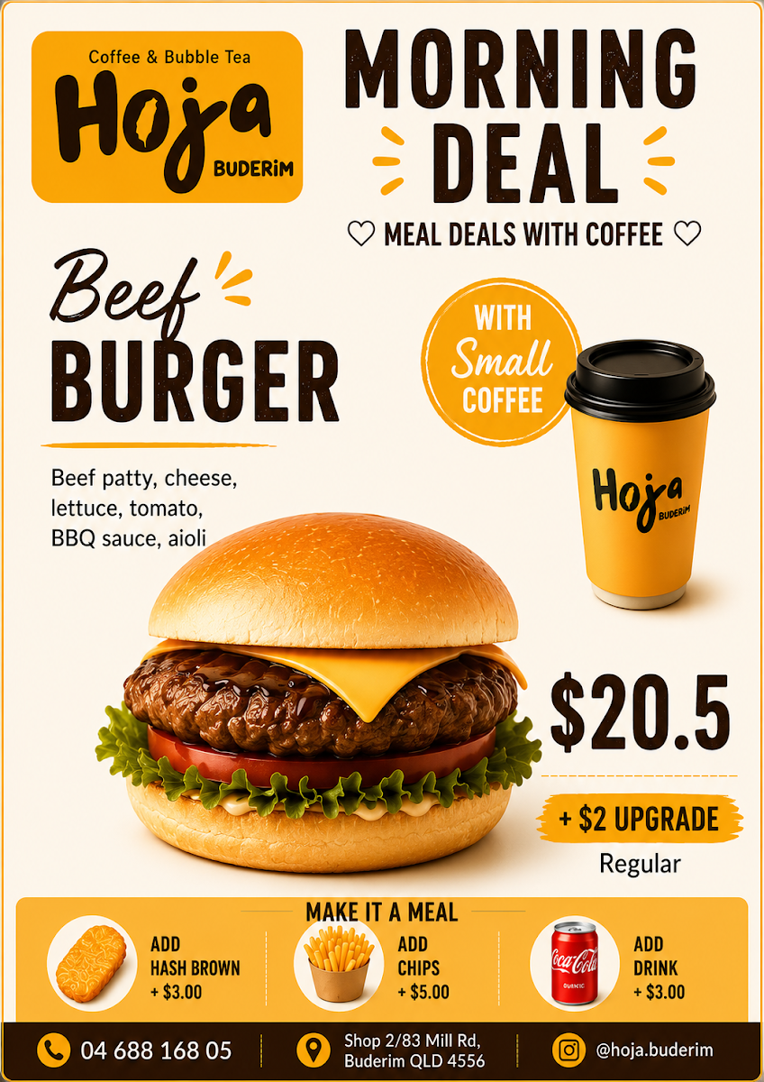 Menu, Hoja Buderim Coffee & Bubble Tea