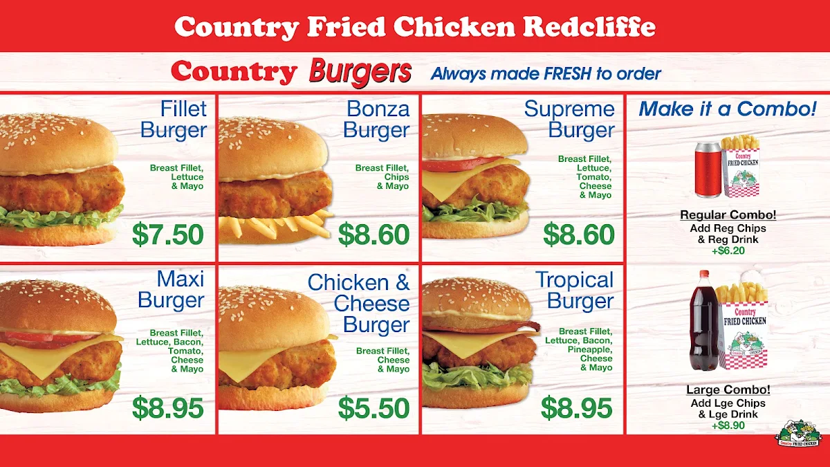 Menu, Country Fried Chicken Redcliffe