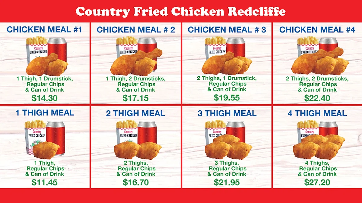Menu, Country Fried Chicken Redcliffe