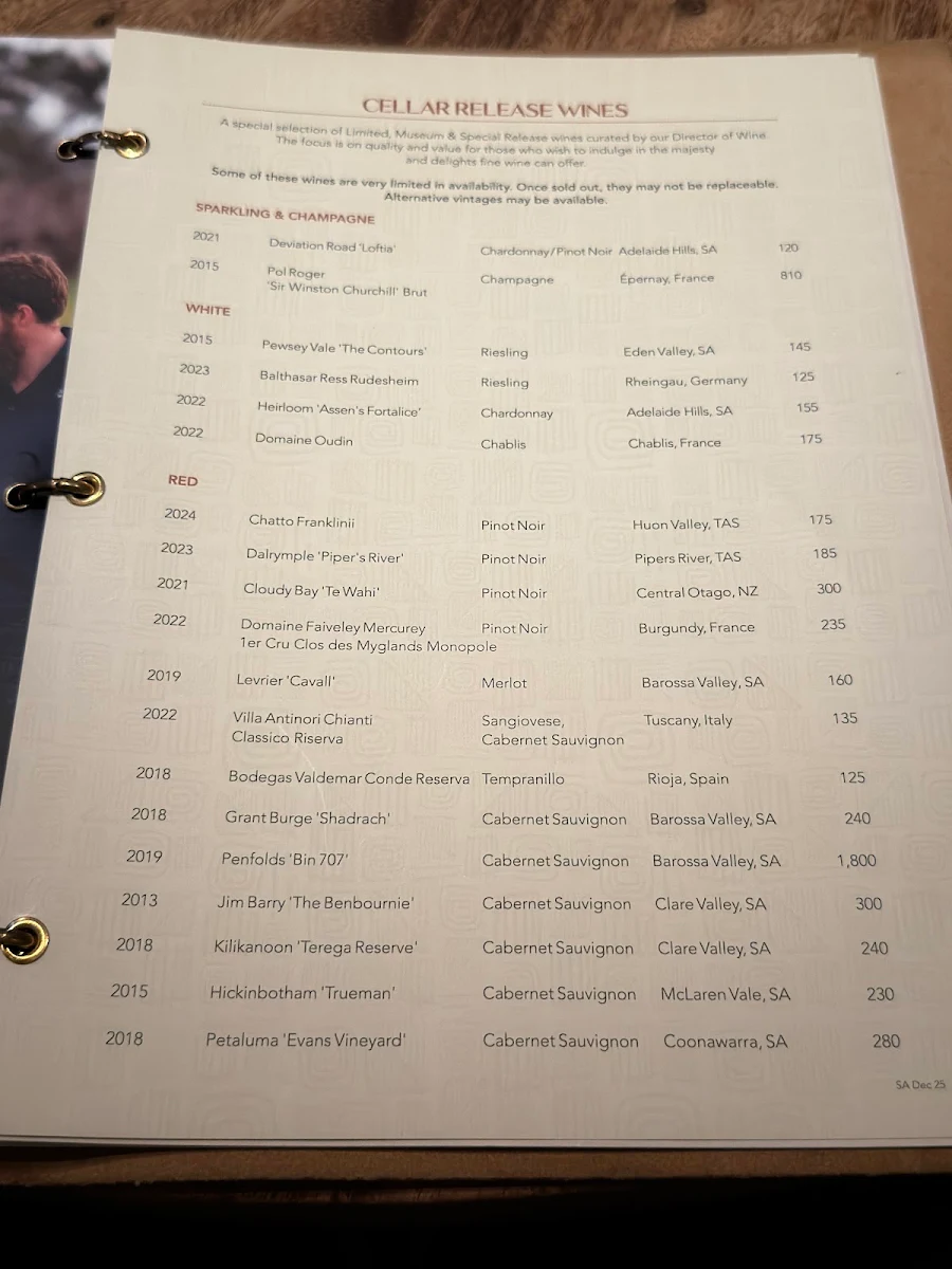 Menu, The Meat & Wine Co Adelaide CBD